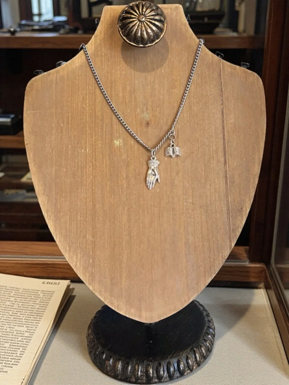 DND Wizard Silver Toned Hand Charm Necklace with Book